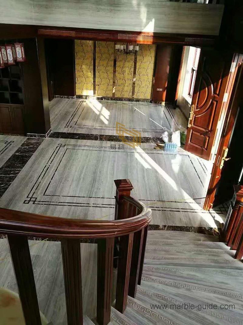 Blue wood marble for staircase
