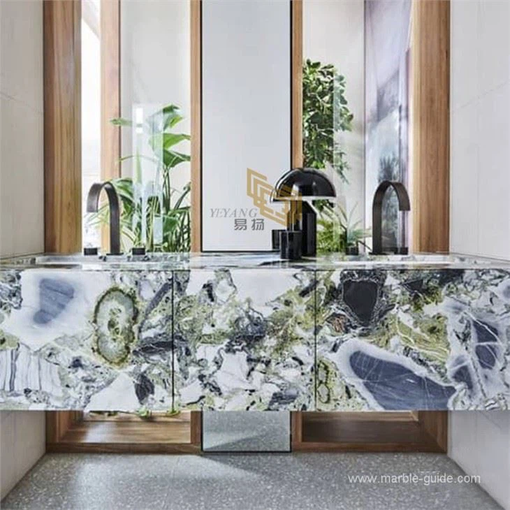 Counterop di marmo verde giada per il bagno